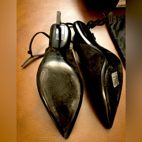 SAINT LAURENT Suede Opyum Monogramme Ankle Strap Pumps 85mm USED SZ 37.5 - Picture 11 of 16